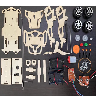 Big hands holding small hands, children's assembled toy racing car remote control children's homemade wooden diy car model handmade wooden four-wheel drive four-wheel drive car material package + free battery