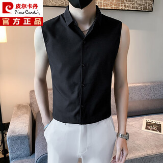 Pierre cardin summer shirt vest men's ins trendy brand sleeveless t-shirt short-sleeved slim trend 2025 new regular style vest black trendy men's wear 2xl