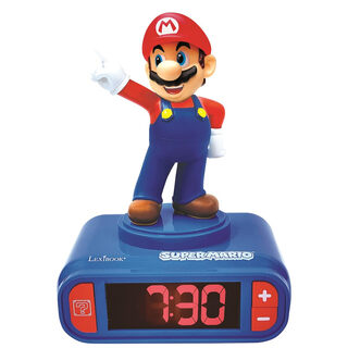 Lexibook super mario mario night light alarm clock sounds & melodies lcd backlit screen glow snooze red blue rl800ni