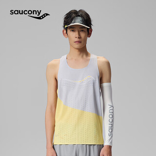Saucony sports vest men's professional running sports training vest moisture-absorbing, quick-drying, lightweight and breathable orange and yellow with advanced gray print pr220 m