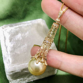 Feiyu pure 18k gold pearl pendant tassel pendant empty support accessories au750 gold suitable for 14-15mm beads diy accessories 18k yellow pendant (1 piece) does not include pearls