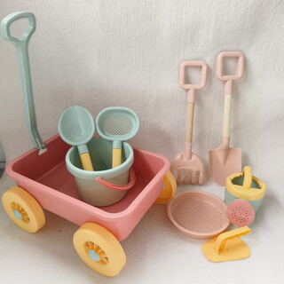 Zoco exports ins children's beach and seaside water toys play sand digging cart shovel bucket tool set upgraded version cherry blossom pink cart nine-piece set