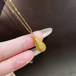 Red shadow gilt water drop necklace for women 18k gold plated brushed love pendant silver clavicle chain retro light luxury new chinese style niche gilt water drop necklace