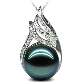 Fat donglai same style tahitian pearl pendant single short clavicle chain 925 silver round black 12mm-13mm