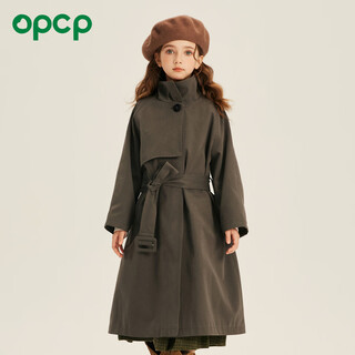 Opcp girls' mid-length coat autumn new retro windbreaker girls british style fashion coat girl coat gray 160