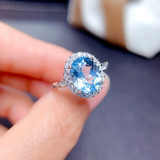 China university of geosciences jewelry natural topaz ring sky blue s925 silver inlaid 7*9mm gift