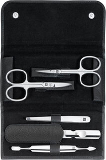 Zwilling beauty care set, genuine leather, with snaps, classic inox, 5 pieces, black
