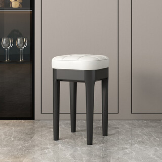 Light luxury and comfortable dining chair, household stackable solid wood soft-covered dressing table stool, spare dining table chair, black solid wood with off-white soft-covered square stool