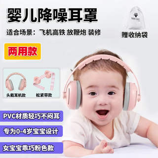 Shunqin baby noise-cancelling earmuffs baby earmuffs noise-cancelling headphones baby sound-isolating earmuffs baby baby airplane decompression earmuffs pink noise-cancelling headphones (suitable for babies aged 0-4) adjustable size (head-mounted + strap-on)