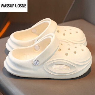 WASSUP UOSNE男童拖鞋2025夏季新款儿童洞洞鞋中大童防滑包头外穿男孩沙滩凉拖 白色【主图款】 31 码 【30/】