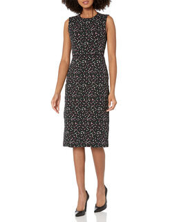 Diane von furstenberg women's slim fit hip dress sleeveless round neck polka dot jacquard below knee length workplace commuting style black//white 6