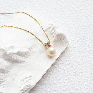 Zhuella classic princess style freshwater pearl zircon 925 silver pendant necklace 7.5-8.5mm