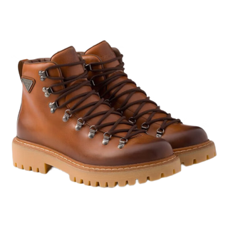 Prada martin boots men's boots new short boots lace boots thick sole boots rubber sole brown 45.5