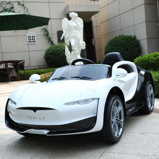 Zhouke tesla children's electric car four-wheel car children's remote control male and female baby four-wheel drive battery car white dual-wheel drive leather seat electric drive