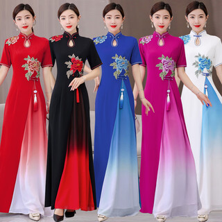 Tulan spring and summer catwalk cheongsam long ankle-length performance style 2025 new high-end stage performance clothing style improved vietnam white 3xl 125-135jin jin is equal to 0.5 kg