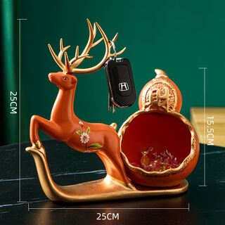 Creative shoe cabinet door key artifact ceramic deer storage box desktop decoration home coffee table entrance decoration fu deer shuangquan (orange/storage)