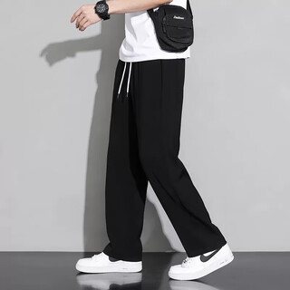 Kuraishi kazuki trendy summer straight casual long pants men's loose sports pants ultra-thin versatile drapey wide-leg sweatpants black m