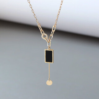 Chishe versatile fashionable tassel korean 14k gold necklace women's donut square black agate k gold clavicle chain full length 42cm