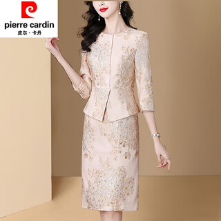 Pierre cardin 2025 spring and autumn new temperament mother dress happy mother-in-law wedding banquet two-piece light luxurious slim dress picture color 2xl