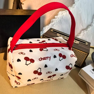 新款精致樱桃化妆包大容量收纳立体便携可爱手提包洗漱轻便加厚女 时尚樱桃【红色手提袋】