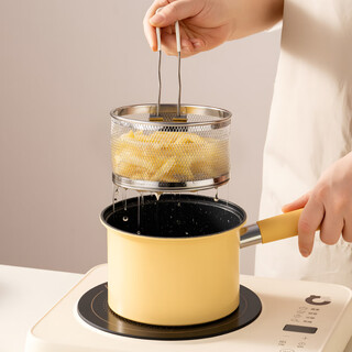 Onlycook frying pan with strainer, frying basket, hot oil, frying skewers, small pan, multi-functional non-stick frying pan, instant noodles, stew pot, multi-purpose small frying pan - milk green with strainer 16cm