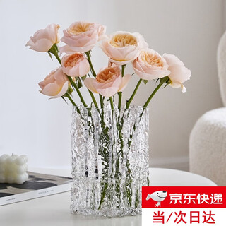 Haofanjie vase glass large high-end large-diameter flower arrangement water nourishing light luxury transparent glacier short style living room table decoration glacier short style transparent vase 1522