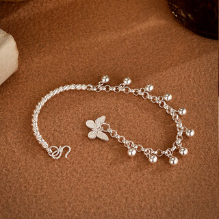 Oein999 pure silver bracelet female student style small round ball butterfly original handmade sterling silver anklet jewelry gift extra thin foot circumference 18-20cm anklet chain total