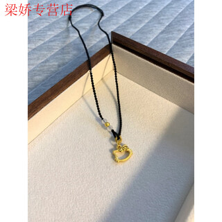 Graycewody old phoenix 999 gold retro style classic kt cat hello kitty hollow pendant women's braided rope new kt cat + 1 gold bead + braided black necklace old phoenix