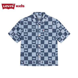 Levi s store same style levi's children's shirt new full print short-sleeved stand collar jacket milestone blue 110/52 recommended height 98-104cm