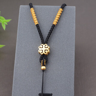 Nanyou li jade pendant hetian jade pixiu jade brand buddha gold pendant lanyard necklace pendant rope safety buckle lanyard halter four-leaf clover transfer knot pendant lanyard - black