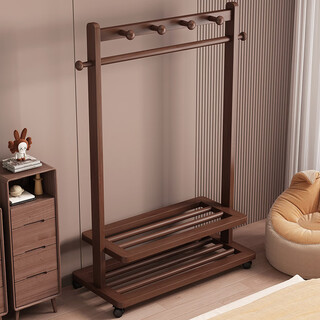 Meishute solid wood coat rack floor-standing bedroom old bamboo clothes hanger simple clothes drying rack indoor clothes rack more than 5 years old mountain old bamboo 80cm-walnut color wheel