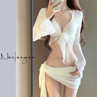 Shantou lincun bikini swimsuit women's 2023 new four-piece set sexy white sexy split swimsuit sanya resort hot spring off-white four-piece set do not machine wash s recommendation (70-80jin jin is equal to 0.5 kg)