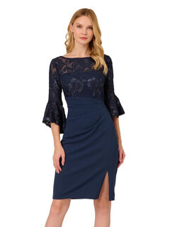 Adrianna papell women's floral lace combo dress navy 16