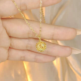 Shien gold hydrangea gold flower ball plated with pure gold 999 pendant ancient craft transfer beads flower silk ball for your girlfriend hydrangea + o-shaped chain (about 0.38g)