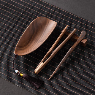 Jieyi light luxury walnut tea four-piece tea set accessories household solid wood tea divider tea lotus tea spoon tea clamp teaspoon tea four-piece set walnut tassel pendant