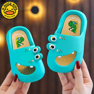 G.duck little yellow duck boy dinosaur summer children's slippers home baotou indoor non-slip super soft baby boy cartoon sandals little yellow duck dinosaur/green size 32-33 foot length 19-19.5 wear