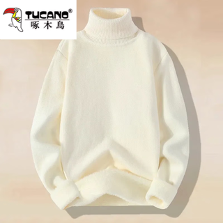 Woodpecker bottoming turtleneck sweater men's bottoming sweater autumn and winter inner sweater plus velvet and thickened white one-piece velvet sweater 10301/7003 white plus velvet and thickened xl