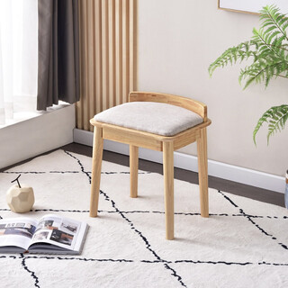 Southern home furnishing all solid wood dressing stool nordic simple fashion internet celebrity home soft bag cosmetic stool modern book round upgraded log color + gray cloth cushion