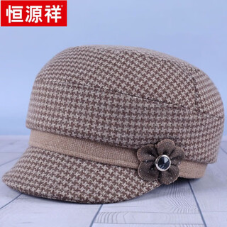 Hengyuanxiang autumn and winter hats for middle-aged and elderly women, mothers, woolen thickened peaked caps, old ladies, warm old ladies cotton hats, dark khaki, one size fits all, adjustable