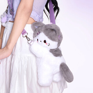 鸥咖诺可爱卡通猫咪斜挎包女毛绒玩偶趴趴包软妹小清新百搭礼物小背包 小猫