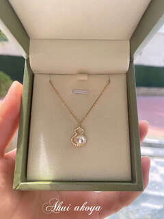 Katsumi seawater pearl necklace 18k gold diamond gourd pendant extremely strong light goddess fulu auspicious clavicle chain 18k gold diamond goddess akoya fulu pendant 6-7mm