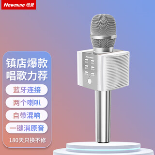 Newmine mc10 wireless microphone, karaoke microphone and audio all-in-one comes with sound card, radio microphone, little bee amplifier explainer, bluetooth singing entertainment artifact treasure, silver