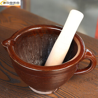 Miaopule old-fashioned coarse pottery hammering bowl for chili pepper pounding ceramic full-teeth dense-grained thickening with handle for home use old-fashioned hammering bowl with full-teeth (light mouth) with rod for home use