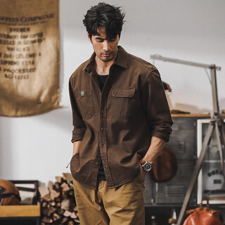 Jay leno Американская ретро рабочая одежда в стиле рубашки для мужчин весной и осенью 2025 года, новая свободная модная брендовая повседневная рубашка с длинными рукавами кофейного цвета l подходит для 125-145 Джин Джин равна 0,5 кг