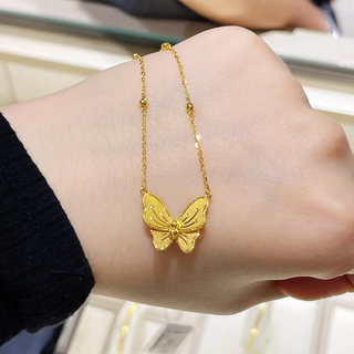 Gold sparkling brushed sugar cube necklace for women, gold clad with silver, 999 square pendant, clavicle chain, gift for girlfriend, butterfly pendant (gold clad with silver), free necklace