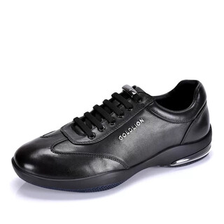 Goldlion men's shoes new business casual leather shoes men's shock absorbing genuine leather air cushion running shoes sports shoes men's casual shoes black glossy 41