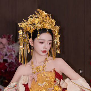 Van ocean annora bridal chinese style hair accessories golden large phoenix crown ancient style palace gorgeous and elegant xiuhe suit national style dress wedding headdress phoenix crown mt086