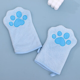 Pet towel glove type dog and cat special quick-drying water-absorbent cleaning towel cat bath towel pet supplies blue pair thickened coral velvet skin-friendly and water-absorbent