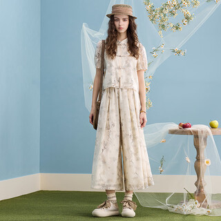 Wancaoyi shopping mall same style mood literature and art 2025 summer new set h06600521 beige s