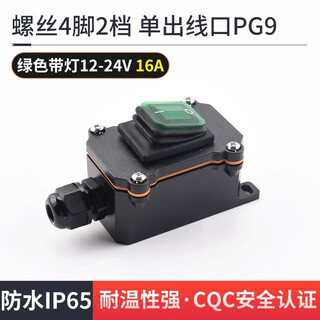 Double-ended outlet high-power line midway modified waterproof ship-type switch 4-pin 2-speed button with outdoor junction box green with light 12-24v16a screw 4-pin 2-speed single outlet pg9